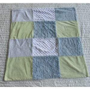 Baby Essentials Blue Green White Patchwork Baby Blanket Minky Dot Security Lovey